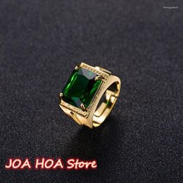 Cluster Rings Selling Emerald-Rings Men's Retro Style Square Ethnic Gold Plated Open Handrings Exquisite Jewellery