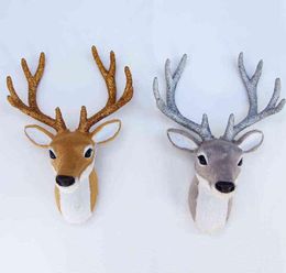 Simulation Plush Elk Wall Mount Reindeer Deer Head Doll Realistic Deer Antlers Wall Decoration Home Party Christmas Decor L22053178899334