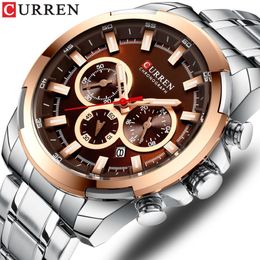 Stainless Steel Men's Watch CURREN New Sports Watch Chronograph and Luminous pointers Wristwatch Fashion Mens Dress Watches238S