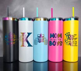 USA warehouse 20oz powder coated mixed color rainbow underneath stainless steel straight tumblers travel cups with slid lid and colorful straw for laser engraving