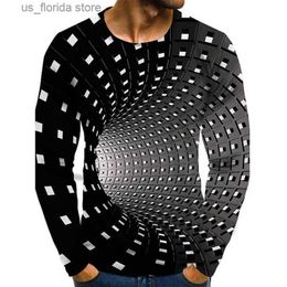 Men's T-Shirts Graphic Optical Illusion 3D Printed Long Slve T Shirt Men Women Clothes O Neck Casual Comfortable Top Strtwear Loose Tshirt Y240321