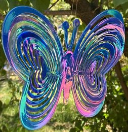 Butterfly Wind Spinner ABS Wind Catcher Love Rotating Wind Chime Butterfly Reflective Scarer Hanging Ornament Garden Decoration Y01472948