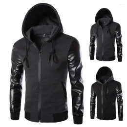 Men's Jackets Spring Autumn Men Jacket Faux Leather Sleeve Patchwork Slim Fit Pockets Windbreaker Streetwear Waterproof Warm Coats