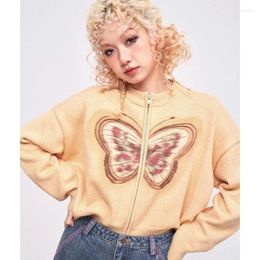 Women's Knits American Streetwear Butterfly Graphic Sweater Coats Short Cardigan Jacket Women E-girl Y2K Aesthetic Clothes Autumn Winter