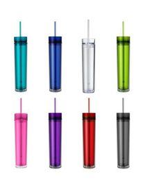 480ML Acrylic Straight Cup Tall Skinny Tumbler 16oz Double Wall Water Mug Cups with Lid and Straw water bottler6586909