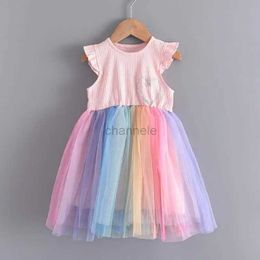 Girl's Dresses Fashion for girls dress Rainbow colorful costumes new summer party dresses for kids cute outfits for kids Vestidos clothing for kids 240315