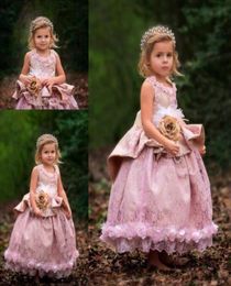 Blush Pink Ball Gown Girls Pageant Dresses With Handmade Flowers Ruffles Peplum Kids Birthday Dress Ankle Length Vintage Flower Gi8400200