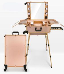 4 Colours Makeup Artist Train Box with LED Lights Station Trolley Studio Wheeled Case with Legs Cosmetic Case with Universal wheels8878501