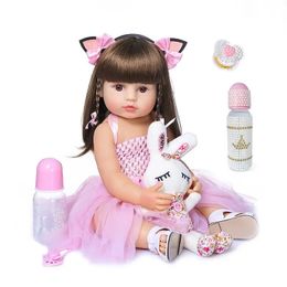 55cm NPK bebe doll reborn toddler girl pink princess baty toy very soft full body silicone girl doll 240308