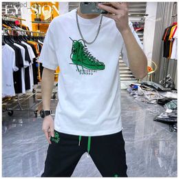 Men's T-Shirts Men T-shirt Designer Brand Shoe Round Neck T Shirts Korean Fashion Pure Cotton Tee Unisex High Quality Trend Tops Q240316