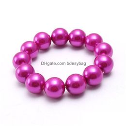 Beaded 12Mm Solid Color Pearl Handmade Beaded Strands Charm Bracelets Kids Girl Children Jewelry Birthday Drop Delivery Jewelry Brace Dhvlt