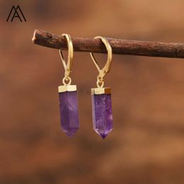 Dangle Chandelier Natural Gems Stone Hexagonal Crystal Point Pendant Hook Earrings Amethyst Labradorite Birthday Gifts Women 24316