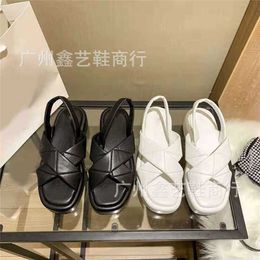 25% OFF Sports shoes 2024 P Family Crossed Thick Sole Sandals Summer New Leather Cake with Square Headed Elevated Height for Womens Shoes