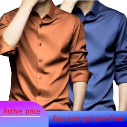 Men's Casual Shirts 6XL Spring/Summer Formal Mens Fashion long-sled shirt Luxury wrinkle-proof non-ed solid Colour business casual ice silkC24315