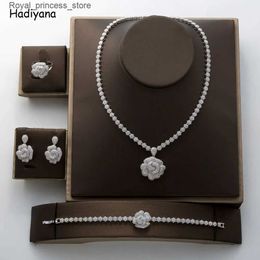 Wedding Jewellery Sets Hadiyana Gorgeous Fashion Rose Pendant Jewellery Set New Charming Cubic Zirconia Luxury Nightclub Set Factory Wholesale TZ8070 Q240316