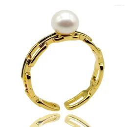 Cluster Rings Ladies Ring Colorful Natural Freshwater Pearl Opening Adjustable Gold Fashion Chain Shape Girls Jewelry