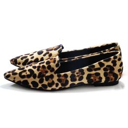 Boots LIHUAMAO Leopard flats loafers shoes for women slip on mules pointed toe soft sole shoes work outdoor causal big size 12# 44#