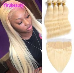Brazilian 100 Human Hair 4 Bundles With 13X4 Lace Frontal Straight Blonde 613 Colour Straight Virgin Hair Extensions With 13 By 46964861