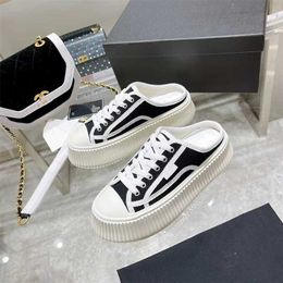 25% OFF Sports 2024 High version fragrant style thick sole biscuit half trailer new canvas one foot high rise versatile small white shoes for women