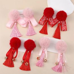 Hair Accessories 2PCS /Set Chinese Style Festive Red Bows Clip Girls Cute Plush Ties Baby Velvet Bow Year Bands Gift