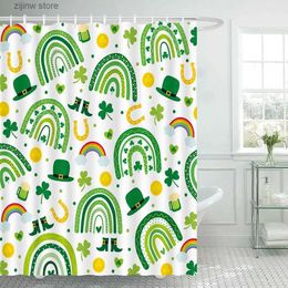 Shower Curtains St. Patricks Day Rainbow Shower Curtains Irish Green Shamrock Spring Holiday Bath Curtain Fabric Home Bathroom Decor with Hooks Y240316