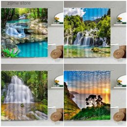 Shower Curtains Waterfall Landscape Shower Curtains Spring Forest Mountain Dusk Ocean Nature Scenery Bath Curtain Fabric Home Bathroom Decor Set Y240316