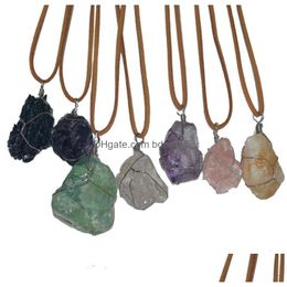 Pendant Necklaces Irregar Natural Energy Crystal Stone Handmade Pendant Necklaces With Chain For Women Men Party Club Decor Jewellery Dr Dh4Ha