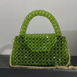 Evening Bags Summer Handwoven Beaded Bag Metal Chain Women's Crossbody Versatile Fashion Flip Crystal Kadies Handbag Customization