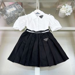 PRAD2024 High end Girls' dress shirt girl White shirt pleated short skirt kids designer clothes baby girl dress Polo dress Primary school dress size 110-160cm