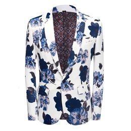 Mens White Blazers Slim Fit Suits for Men Business Formal Coat Mens Blue Flowers Wedding Suit Jackets Male Fashion Coat 240313