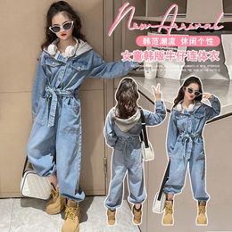 Teenage Girls Jumpsuit Blue Denim Overalls for Kids Autumn Cool School Girls Playsuits 12 13 14 Years Childrens Clothes 240305