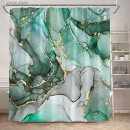 Shower Curtains Green Marble Shower Curtains Abstract Art Gold Line Texture Pattern Modern Luxury Bathroom Decor Fabric Bath Curtain with Hooks Y240316