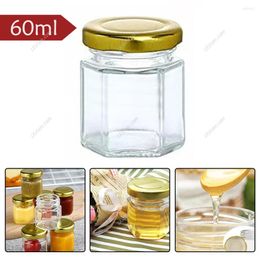 Storage Bottles 6 Pack 2oz Hexagon Mini Glass Honey Jars With Gloden Lids For Jam Candies Wedding Party Favours