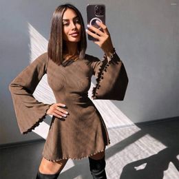 Casual Dresses Women Flare Sleeve Hollow Out Short Dress Pullover Party Vestidos O Neck Sexy Solid Colour Slim Fit Bandage Spring 2024