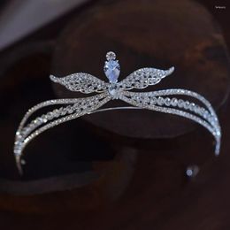 Hair Clips Bridal Jewellery Feather Crystal Zirconia Tiara Crown Birthday Gift Diadem Brides Women Girl Headpieces Wedding Accessories