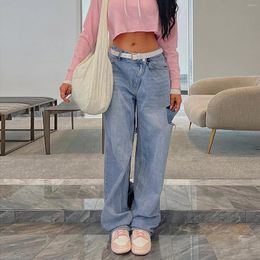Women's Jeans Ripped Casual Fashion Low Waist Loose Button Tooling Denim Pants Korean Style Women Trousers Stretch