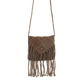 Cotton Small Square Bag Handmade Woven Tassel Flip Shoulder Crossbody Bag Beach Summer Women's