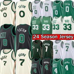 Jayson Tatum Jaylen Brown Basketball Jersey Larry 33 Bird Celtices Jersey Bostons Jrue Holiday City Retro 2023-24 Mens Kids Youth Green T-Shirt S-XXL