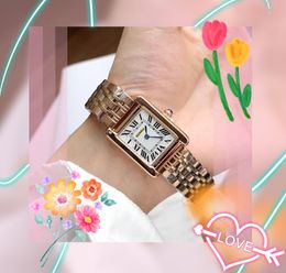 High-End Quality Women Roman Tank Dial Dress Watches Leather Stainless Steel Strap Lady Iced Out Quartz Movement Rose Gold Silver Watch Valentine's Christmas Gifts