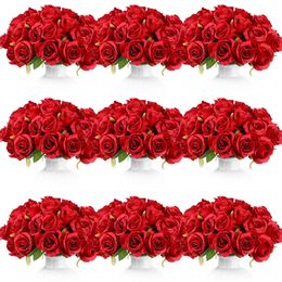 48-360Pcs Artificial Rose Flower Bouquet Valentines Day Gift Fake Roses Wedding Party Table Centerpieces Vases Home Decoration 240313