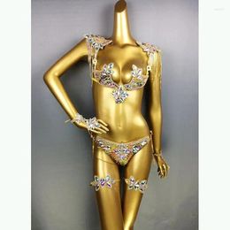 Stage Wear Gold Belly Dance Costumes Women Professional Luxury Crystal Samba Carnival Bra And Panty Costume Nightclub Show