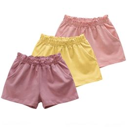 Girls Shorts Baby Cotton Short Pant Summer Kids Solid Color Trousers Childrens Korean Style Beach Sports Pants Clothing 240305