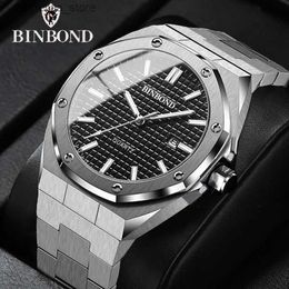 Other Watches BINBONG Fashion Casual Men es Big Dial Silver Stainless Steel Calendar Quartz Wrist Classic Top Brand Male Clock B0233 Y240316