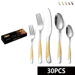 Dinnerware Sets 30 PCS Star Diamond Pattern Stainless Steel 5 Combination Set Non-slip Handle Knife Fork Teaspoon Dessert