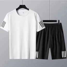 Gym Clothing Men's Summer Sportswear Suit Fashion Simple Fitness Two-pcs Sports Running Casual Quick Drying Short Sleeved Shorts Set For Men