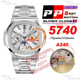 5740 Perpetual Calendar A324SC Automatic Mens Watch PPF White Texture Dial Stick Markers Stainless Steel Bracelet Super Edition Reloj Hombre Puretimewatch PTPP