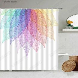 Shower Curtains Creative Colorful Leaves Shower Curtain Sets Abstract Blue Red Yellow Tree Leaf Modern Art Fabric Bathroom Curtains Home Decor Y240316