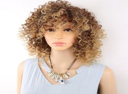 Short Blonde And Brown Afro Kinky Curly Wig Fluffy Wigs for American Women Synthetic Hair High Temperature cosplay4722932