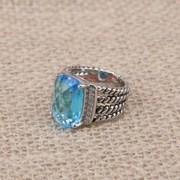 Oval Engagement Rings New Vintage Blue 16*12mm Cubic Zirconia Ring Ladies Memorial Day Gift