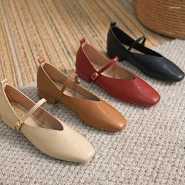 Casual Shoes Versatile Low Heel Women Solid Square Toe Single Comfortable High Heels Leather Shallow Ladies Office